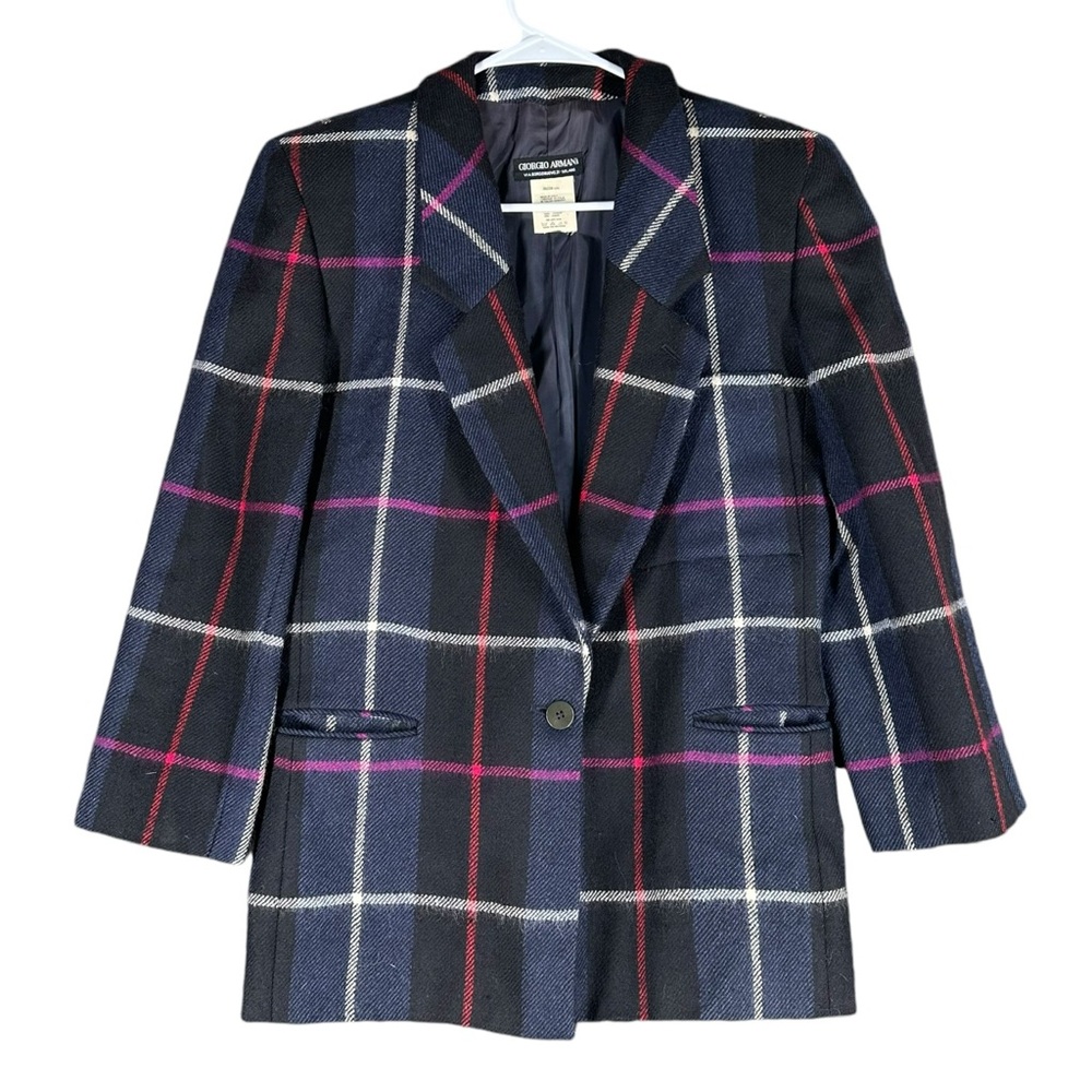 Giorgio Armani Women’s 38 100%‎ Wool Blazer Plaid VTG Vintage Preppy Classy